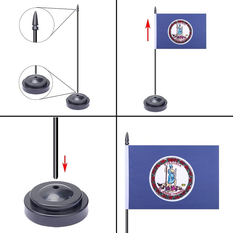 WXTWK 2 Pack USA Virginia Flag Virginia State Desk Flag Set - Mini Small Virginia Table Office Flags with Black 12" Solid Pole Stand Base Classroom Meeting Desktop Decorations - Image 4